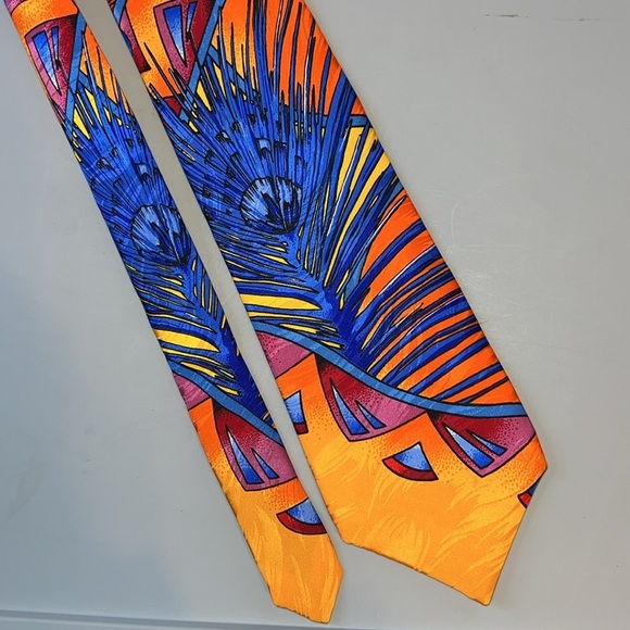 NWOT Rush Limbaugh No Boundaries Collection Tie Bright Peacock Feathers Silk 57” - Picture 2 of 5